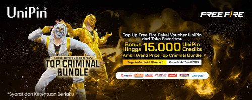 Top Up FF pakai Voucher UniPin, Dapatkan Bonus Hingga 15Ribu UniPin Credits dan Koleksi Bundle Bandit Terbaru!